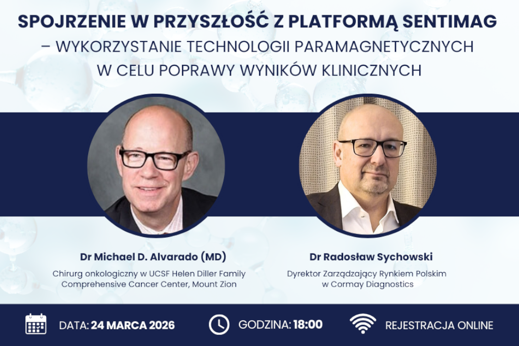 Zaproszenie na webinar medyczny Spojrzenie w przyszłość z platformą Sentimag wykorzystanie technologii paramagnetycznych w celu poprawy wyników klinicznych grafika PFSz